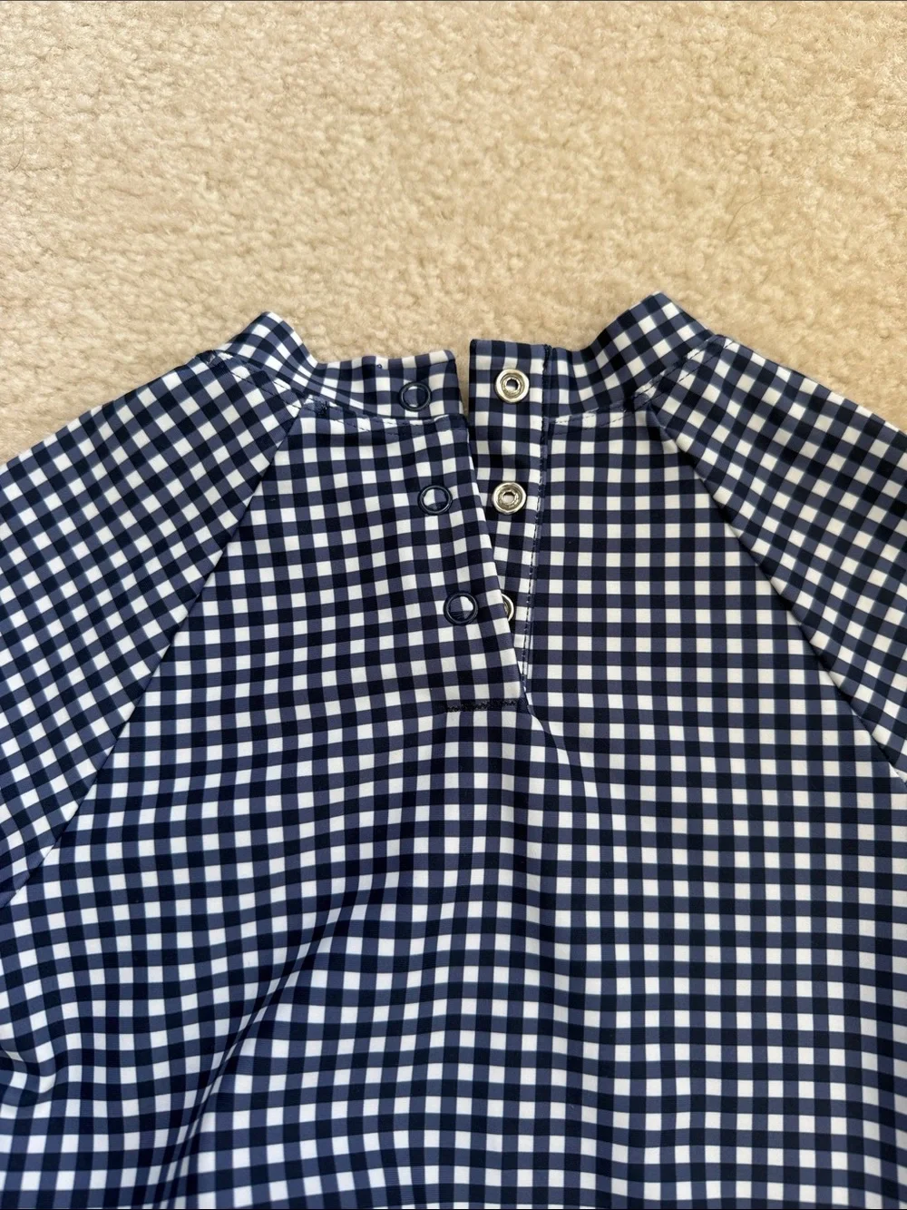 Minnow Swim boys Long-Sleeve Navy Gingham Rash Guard Swim Top